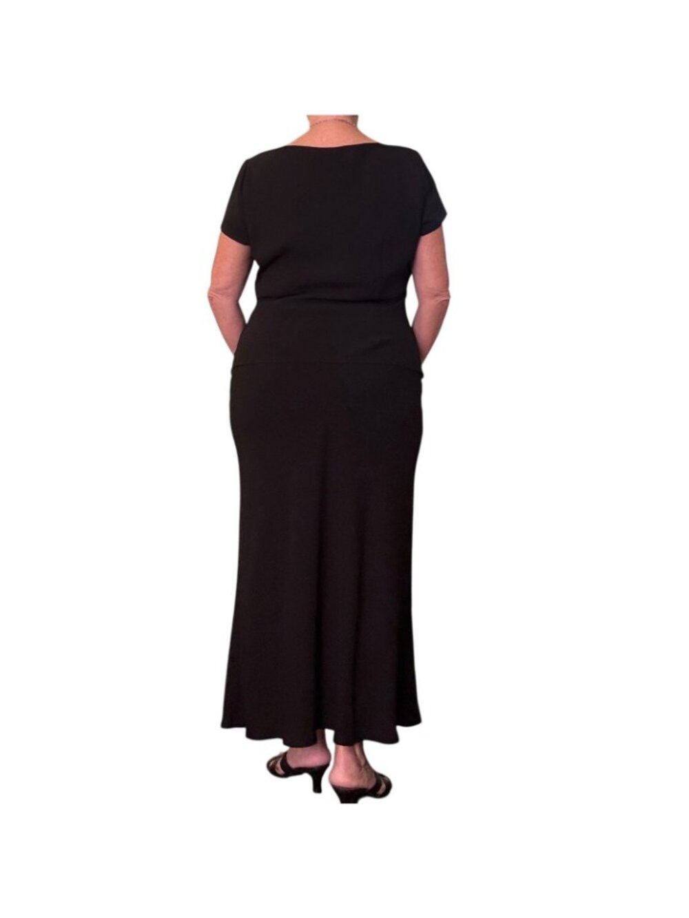 Black Maxi Dress Women's Size 12 Sheath Shift Dress Midi Length Vintage - Picture 4 of 15
